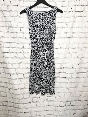Loft. Blue & White Leopard Print Sleeveless Dress